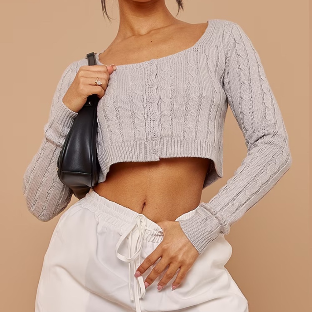 PrettyLittleThing Gray Cable Knit Sweater